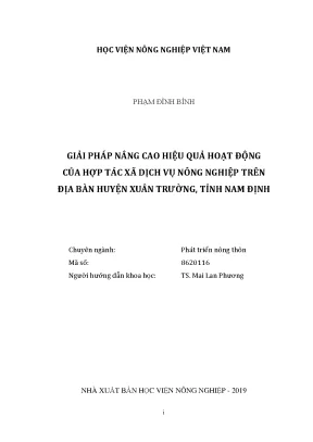 Luận văn thạc sĩ vnua giải pháp nâng cao hiệu quả hoạt động của hợp tác xã dịch vụ nông nghiệp trên địa bàn huyện xuân trường tỉnh nam định