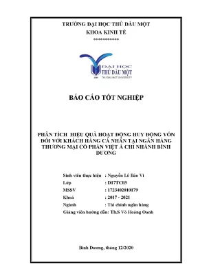Khóa luận tốt nghiệp phân tích hiệu quả hoạt động huy động vốn đối với khách hàng cá nhân tại ngân hàng tmcp việt á chi nhánh bình dương