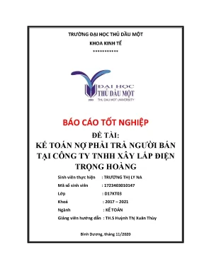 Khóa luận tốt nghiệp kế toán nợ phải trả người bán tại công ty xây lắp điện trọng hoàng