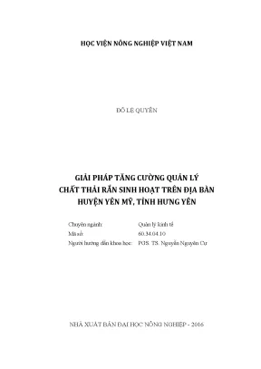 Luận văn thạc sĩ vnua giải pháp tăng cường quản lý chất thải rắn sinh hoạt trên địa bàn huyện yên mỹ tỉnh hưng yên