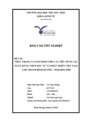 Khóa luận tốt nghiệp thực trạng và giải pháp cho vay tiêu dùng tại ngân hàng đầu tư và phát triển việt nam chi nhánh bình dương pgd hòa phú