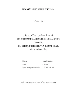 Luận văn thạc sĩ vnua tăng cường quản lý thuế đối với doanh nghiệp ngoài quốc doanh tại cục thuế huyện khoái châu tỉnh hưng yên
