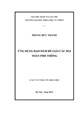 Luận văn thạc sĩ hus ứng dụng đạo hàm để giải các bài toán phổ thông