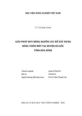 Luận văn thạc sĩ vnua giải pháp huy động nguồn lực để xây dựng nông thôn mới tại huyện đà bắc tỉnh hòa bình