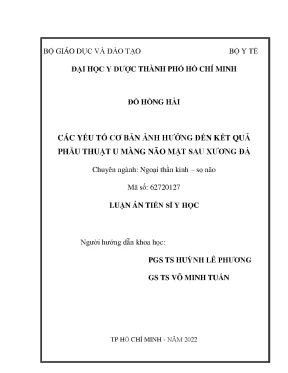 Luận án tiến sĩ các yếu tố cơ bản ảnh hưởng đến kết quả phẫu thuật u màng não mặt sau xương đá