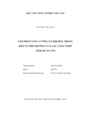 Luận văn thạc sĩ vnua giải pháp tăng cường xã hội hóa trong bảo vệ môi trường của các làng nghề tỉnh hưng yên