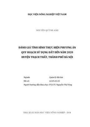 Luận văn thạc sĩ vnua đánh giá tình hình thực hiện phương án quy hoạch sử dụng đất đến năm 2020 huyện thạch thất thành phố hà nội