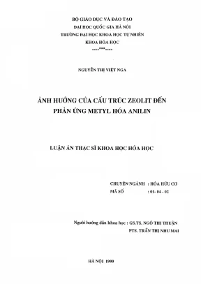 Luận văn thạc sĩ hus ảnh hưởng của cấu trúc zeolit đến phản ứng metyl hoá anilin luận văn ths hóa hoc