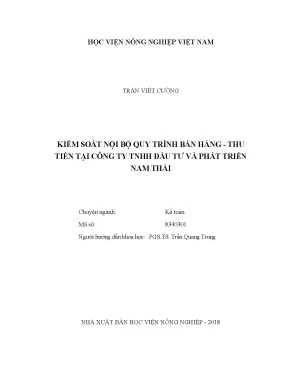 Luận văn thạc sĩ vnua kiểm soát nội bộ quy trình bán hàng thu tiền tại công ty tnhh đầu tư và phát triển nam thái