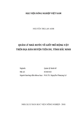 Luận văn thạc sĩ vnua quản lý nhà nước về giết mổ động vật trên địa bàn huyện tiên du tỉnh bắc ninh