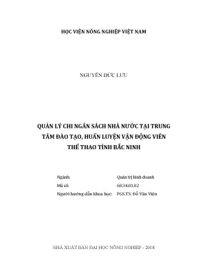 Luận văn thạc sĩ vnua quản lý chi ngân sách nhà nước tại trung tâm đào tạo huấn luyện vận động viên thể thao tỉnh bắc ninh
