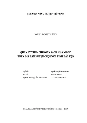 Luận văn thạc sĩ vnua quản lý thu chi ngân sách nhà nước trên địa bàn huyện chợ đồn tỉnh bắc kạn