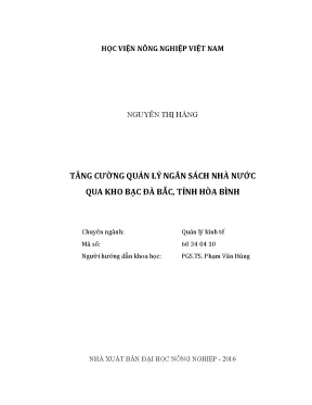 Luận văn thạc sĩ vnua tăng cường quản lý ngân sách nhà nước qua kho bạc đà bắc tỉnh hòa bình