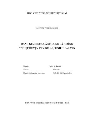 Luận văn thạc sĩ vnua đánh giá hiệu quả sử dụng đất nông nghiệp huyện văn giang tỉnh hưng yên
