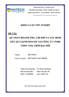 Luận văn thạc sĩ hay kế toán doanh thu chi phí và xác định kết quả kinh doanh tại công ty tnhh tmdv xnk thời đại mới