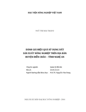 Luận văn thạc sĩ vnua đánh giá hiệu quả sử dụng đất sản xuất nông nghiệp trên địa bàn huyện diễn châu tỉnh nghệ an