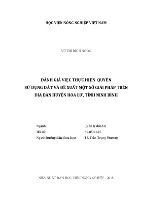 Luận văn thạc sĩ vnua đánh giá việc thực hiện quyền sử dụng đất và đề xuất một số giải pháp trên địa bàn huyện hoa lư tỉnh ninh bình