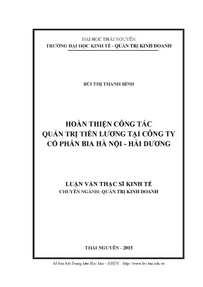 Luận văn thạc sĩ hay hoàn thiện công tác quản trị tiền lƣơng tại công ty cổ phần bia hà nội hải dƣơng