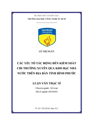 Luận văn thạc sĩ hay các yếu tố tác động đến kiểm soát chi thường xuyên qua kho bạc nhà nước trên địa bàn tỉnh bình phước