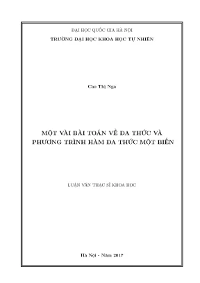 Luận văn thạc sĩ hus một vài bài toán về đa thức và phương trình hàm đa thức một biến
