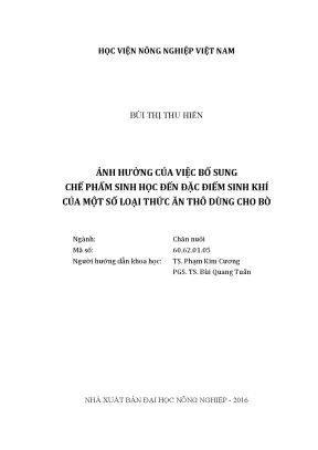 Luận văn thạc sĩ vnua ảnh hưởng của việc bổ sung chế phẩm sinh học đến đặc điểm sinh khí của một số loại thức ăn thô dùng cho bò