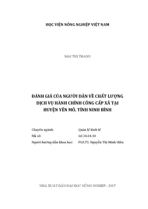 Luận văn thạc sĩ vnua đánh giá của người dân về chất lượng dịch vụ hành chính công cấp xã tại huyện yên mô tỉnh ninh bình