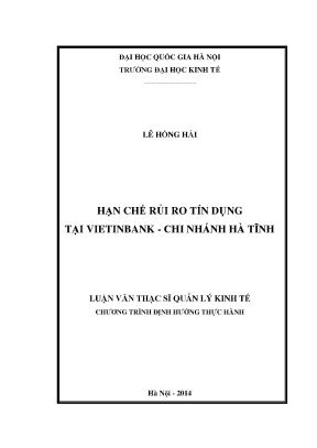 Luận văn thạc sĩ hay hạn chế rủi ro tín dụng tại vietinbank chi nhánh hà tĩnh