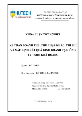 Luận văn thạc sĩ hay kế toán doanh thu thu nhập khác chi phí và xác định kết quả kinh doanh tại công ty tnhh khả hoàng
