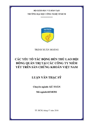 Luận văn thạc sĩ hay các yếu tố tác động đến thù lao hội đồng quản trị tại các công ty niêm yết trên sàn chứng khoán việt nam