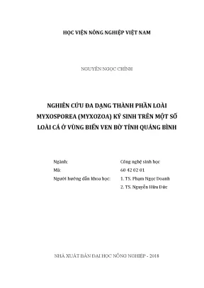 Luận văn thạc sĩ vnua nghiên cứu đa dạng thành phần loài myxosporea myxozoa ký sinh trên một số loài cá ở vùng biển ven bờ tỉnh quảng bình