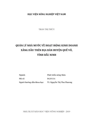 Luận văn thạc sĩ vnua quản lý nhà nước về hoạt động kinh doanh xăng dầu trên địa bàn huyện quế võ tỉnh bắc ninh