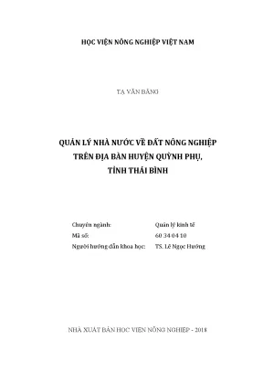 Luận văn thạc sĩ vnua quản lý nhà nước về đất nông nghiệp trên địa bàn huyện quỳnh phụ tỉnh thái bình