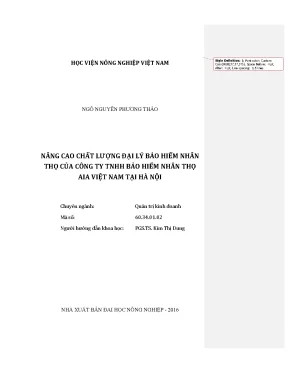 Luận văn thạc sĩ vnua nâng cao chất lượng đại lý bảo hiểm nhân thọ của công ty tnhh bảo hiểm nhân thọ alia việt nam tại hà nội