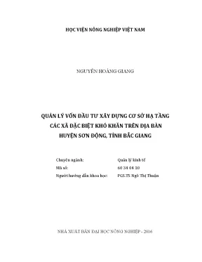Luận văn thạc sĩ vnua quản lý vốn đầu tư xây dựng cơ sở hạ tầng các xã đặc biệt khó khăn trên địa bàn huyện sơn động tỉnh bắc giang