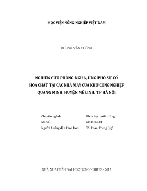Luận văn thạc sĩ vnua nghiên cứu phòng ngừa ứng phó sự cố hóa chất tại các nhà máy của khu công nghiệp quang minh huyện mê linh tp hà nội