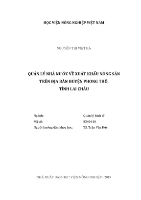 Luận văn thạc sĩ vnua quản lý nhà nước về xuất khẩu nông sản trên địa bàn huyện phong thổ tỉnh lai châu