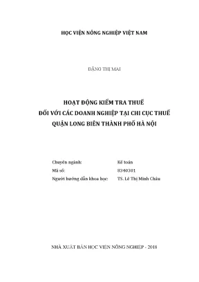 Luận văn thạc sĩ vnua hoạt động kiểm tra thuế đối với các doanh nghiệp tại chi cục thuế quận long biên thành phố hà nội