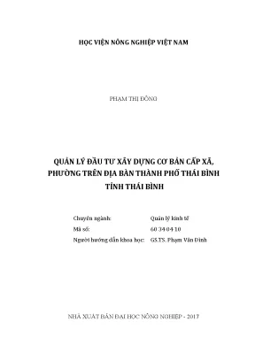 Luận văn thạc sĩ vnua quản lý đầu tư xây dựng cơ bản cấp xã phường trên địa ban thành phố thái bình tỉnh thái bình