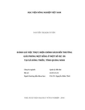 Luận văn thạc sĩ vnua đánh giá việc thực hiện chính sách bồi thường giải phóng mặt bằng ở một số dự án tại xã đông triều tỉnh quảng ninh