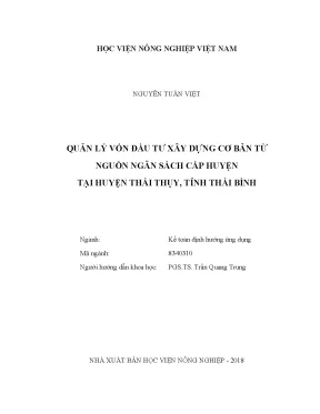 Luận văn thạc sĩ vnua quản lý vốn đầu tư xây dựng cơ bản từ nguồn ngân sách cấp huyện tại huyện thái thụy tỉnh thái bình