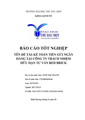 Khóa luận tốt nghiệp kế toán tiền gửi ngân hàng tại công ty tnhh tư vấn red brick