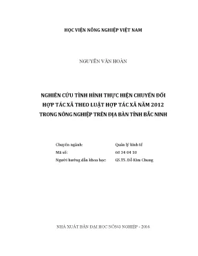 Luận văn thạc sĩ vnua nghiên cứu tình hình thực hiện chuyển đổi hợp tác xã theo luật hợp tác xã năm 2012 trong nông nghiệp trên địa bàn tỉnh bắc ninh