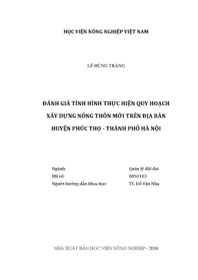 Luận văn thạc sĩ vnua đánh giá tình hình thực hiện quy hoạch xây dựng nông thôn mới trên địa bàn huyện phúc thọ thành phố hà nội