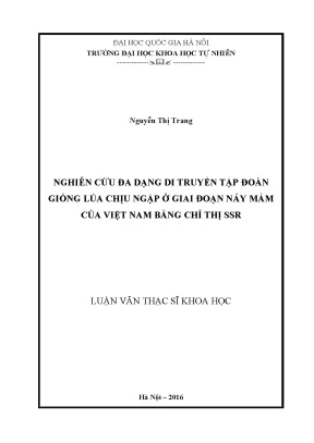 Luận văn thạc sĩ hus nghiên cứu đa dạng di truyền tập đoàn giống lúa chịu ngập ở giai đoạn nảy mầm của việt nam bằng chỉ thị ssr