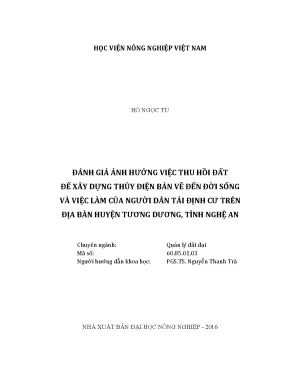Luận văn thạc sĩ vnua đánh giá ảnh hưởng việc thu hồi đất để xây dựng thủy điện bản vẽ đến đời sống và việc làm của người dân tái định cư trên địa bàn huyện tương dương tỉnh nghệ an