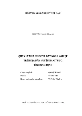 Luận văn thạc sĩ vnua quản lý nhà nước về đất nông nghiệp trên địa bàn huyện nam trực tỉnh nam định