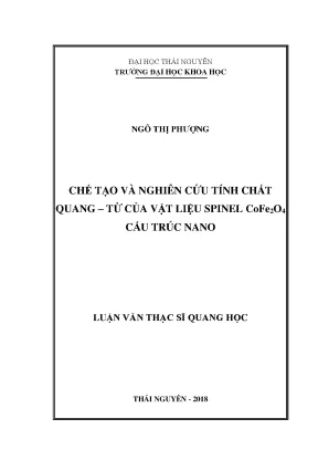 Luận văn thạc sĩ hay chế tạo và nghiên cứu tính chất quang từ của vật liệu spinel cofe2o4 cấu trúc nano