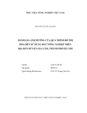 Luận văn thạc sĩ vnua đánh giá ảnh hưởng của quá trình đô thị hóa đến sử dụng đất nông nghiệp trên địa bàn huyện gia lâm thành phố hà nội