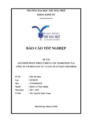 Khóa luận tốt nghiệp hoàn thiện chiến lược marketing tại công ty cổ phần đầu tư và sản xuất giày thái bình