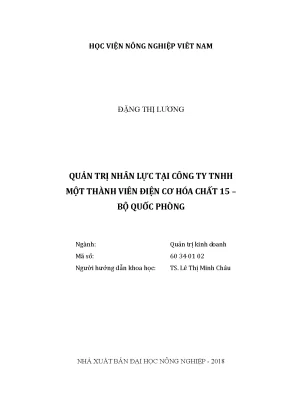 Luận văn thạc sĩ vnua quản trị nhân lực tại công ty tnhh một thành viên điện cơ hóa chất 15 bộ quốc phòng